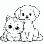 Puppy and kitten adorable friends coloring page