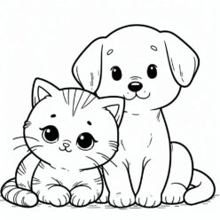 Puppy and kitten adorable friends coloring page