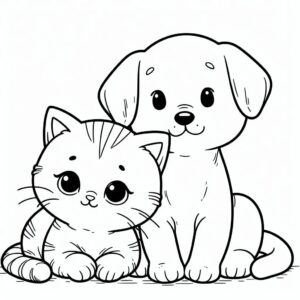 Puppy and kitten adorable friends coloring page coloring page