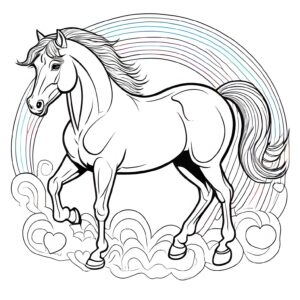 Rainbow horse: majestic beauty & love coloring page