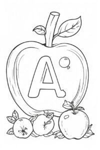 Red apple Alphabet A coloring page for kids coloring page