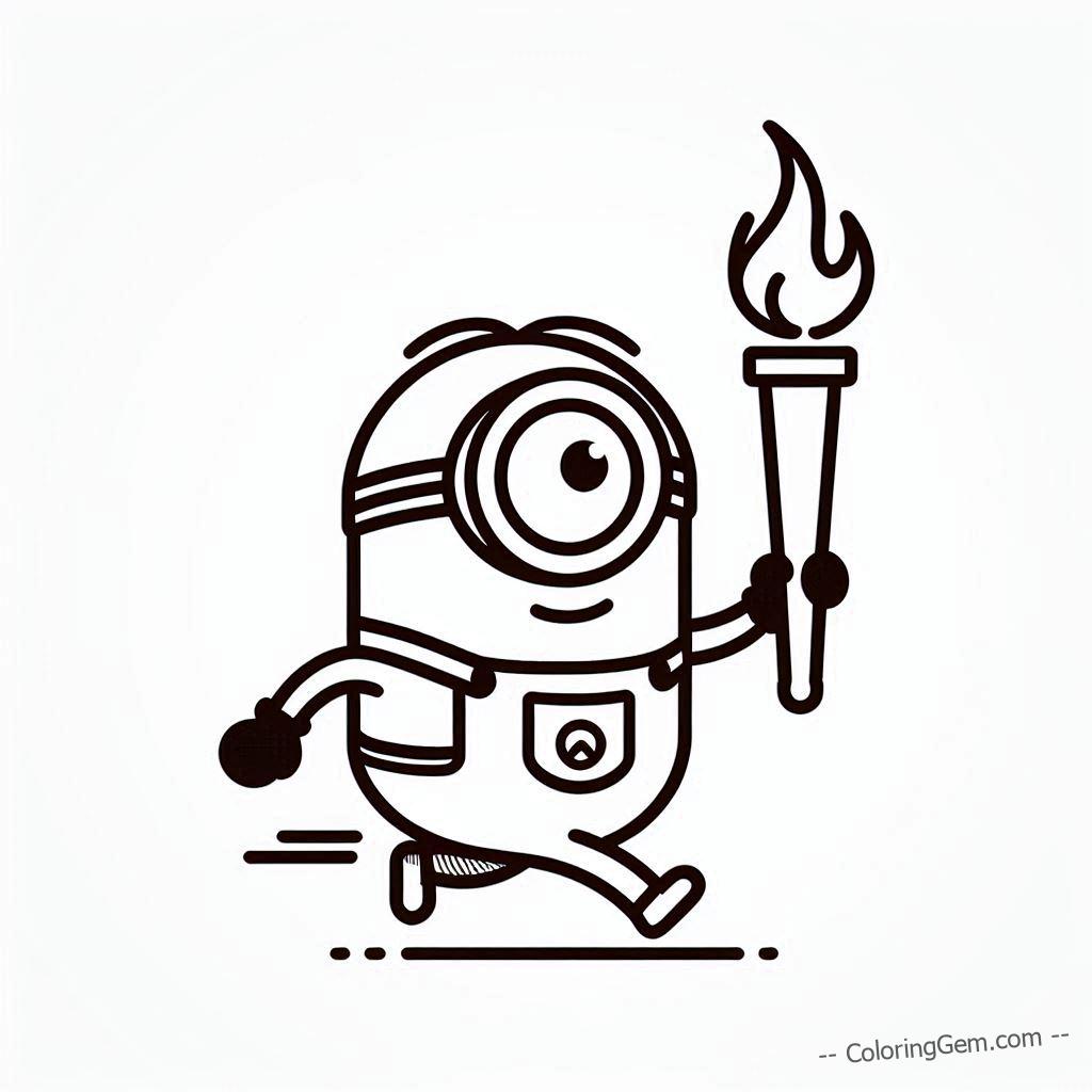 Running minion olympic torch coloring page