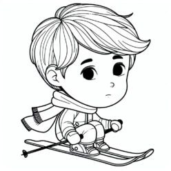 Skiing boy funny coloring page