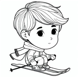 Skiing boy funny coloring page coloring page