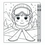 Skiing boy mountain coloring page