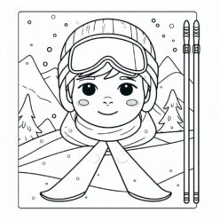 Skiing boy mountain coloring page