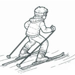 Skiing boy winter coloring page