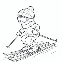 Skiing boy winter gear coloring page