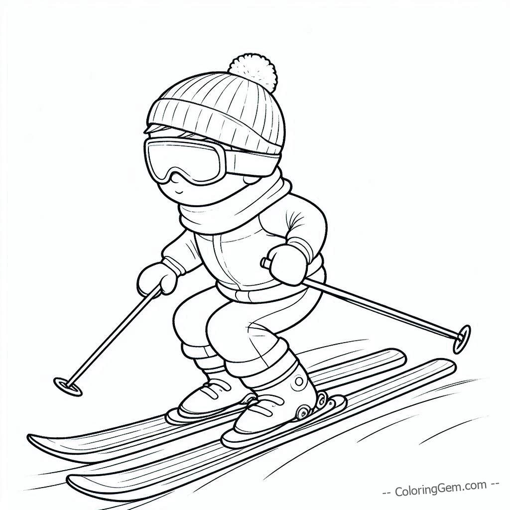 Skiing boy winter gear coloring page