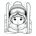 Skiing boy winter portrait coloring page