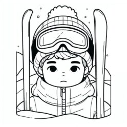 Skiing boy winter portrait coloring page