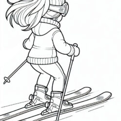 Skiing girl coloring page