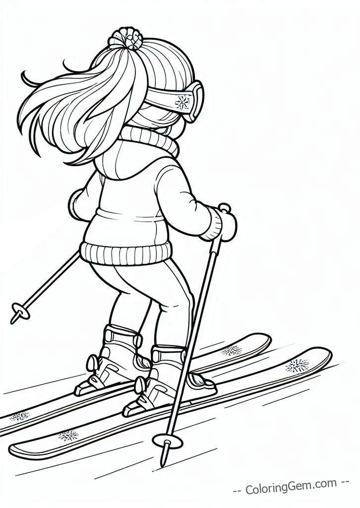 Skiing girl coloring page