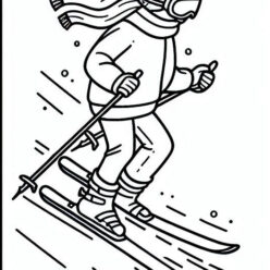 Skiing girl speeds downhill coloring page