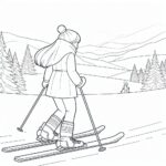 Skiing girl hair flowing coloring page