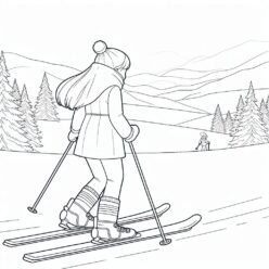 Skiing girl hair flowing coloring page Skiing girl hair flowing coloring page