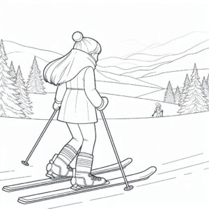 Skiing girl hair flowing coloring page coloring page