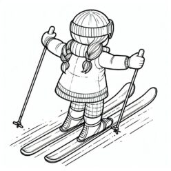 Skiing girl coloring page for kids