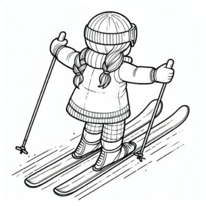 Skiing girl coloring page for kids coloring page