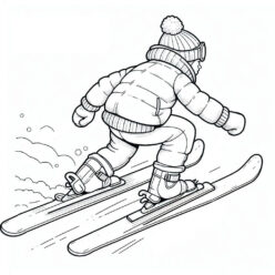 Skiing girl snow fun coloring page for kids