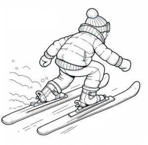 Skiing girl snow fun coloring page for kids coloring page