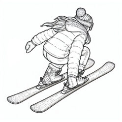 Skiing girl uphill coloring page