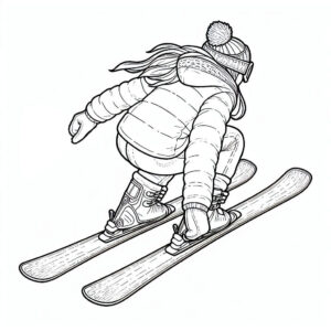 Skiing girl uphill coloring page coloring page