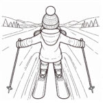 Skiing girl winter coloring page for kids