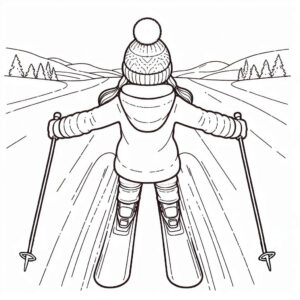 Skiing girl winter coloring page for kids coloring page