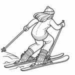 Skiing girl snowy winter coloring page