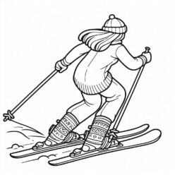 Skiing girl snowy winter coloring page Skiing girl snowy winter coloring page