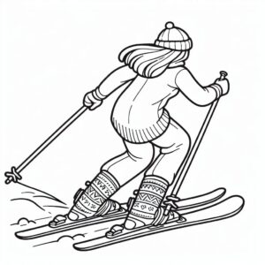 Skiing girl snowy winter coloring page coloring page