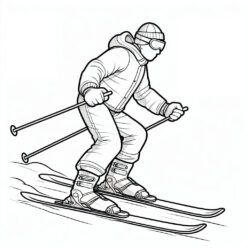 Skiing man coloring page for adults