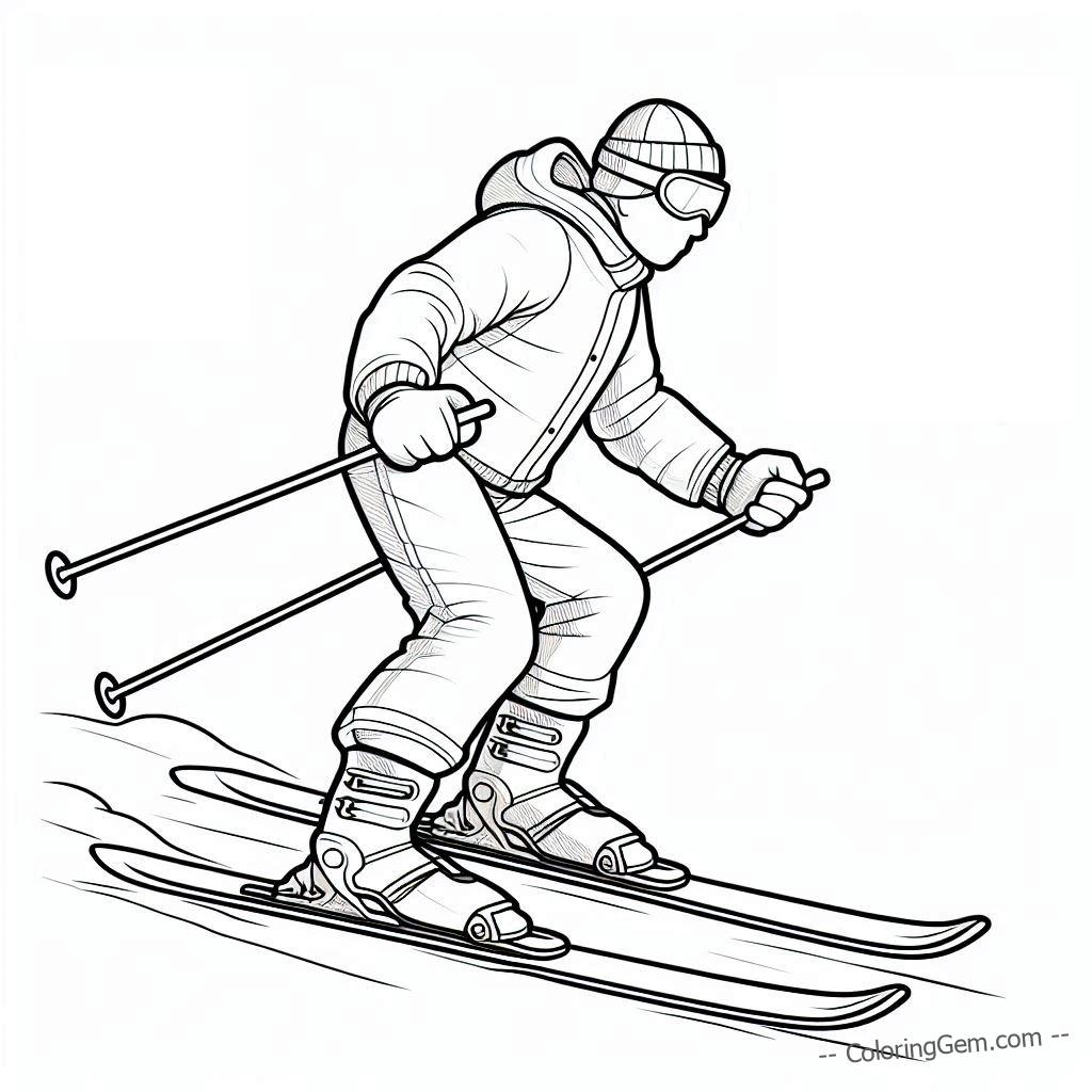 Skiing man coloring page for adults