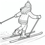 Skilled girl skiing coloring page