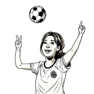 Soccer goal: woman’s joyful celebration coloring page