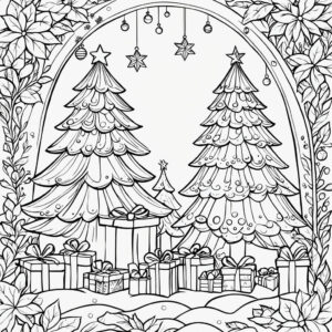 Sparkling Christmas tree and presents coloring page coloring page