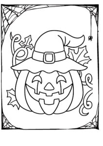 Spooky jack-o’-lantern & spider web coloring page