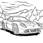 Sports car landscape coloring page