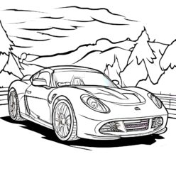 Sports car landscape coloring page