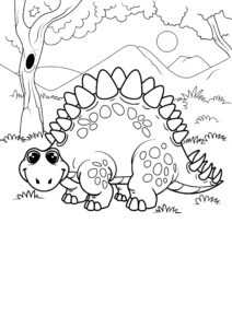 Stegosaurus sunbathes in lush forest coloring page