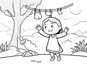 Sun-kissed laundry: a moment of joy coloring page