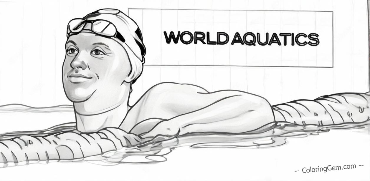 Swimmer resting after swimming race coloring page