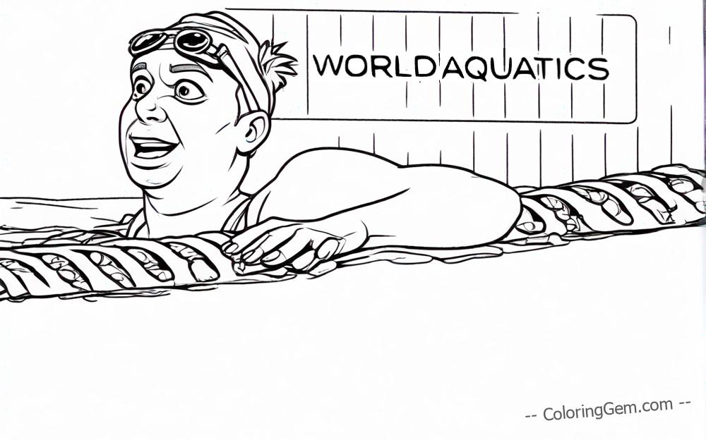 Swimmer resting after swimming race coloring page