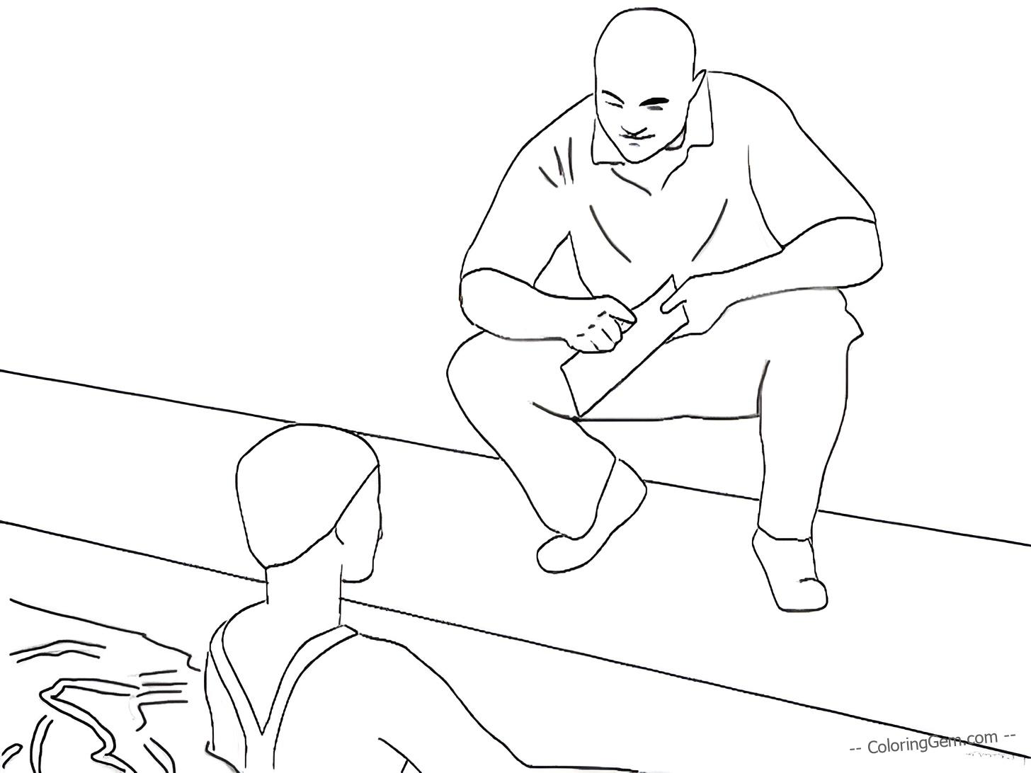 Swimming coach guides swimmer coloring page