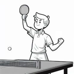 Boy celebrates table tennis victory coloring page