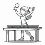 Girl celebrates victory in table tennis coloring page