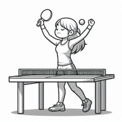 Girl celebrates victory in table tennis coloring page