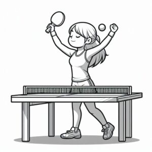 Girl celebrates victory in table tennis coloring page coloring page