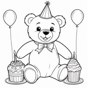 Teddy bear birthday party fun coloring page